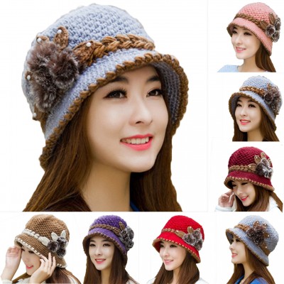  Winter Warm Beret Braided Knit Crochet Baggy Beanie Flower Hat Ski Cap BE  eb-88448631